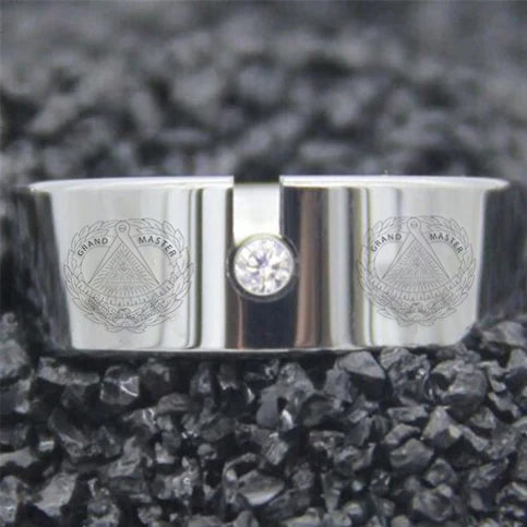 Grand Master Blue Lodge Ring - Silver Pipe With CZ Stone - Bricks Masons