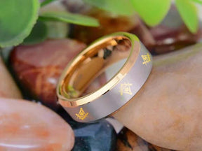 Widows Sons Ring - Gold Beveled Tungsten - Bricks Masons