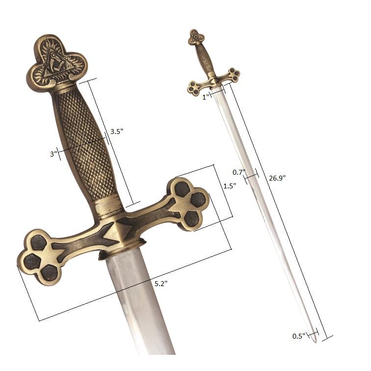 Masonic Ceremonial Sword Square Compass + Free Case - Bricks Masons