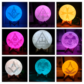 Master Mason Blue Lodge Lamp - 3D Moon Various Colors - Bricks Masons