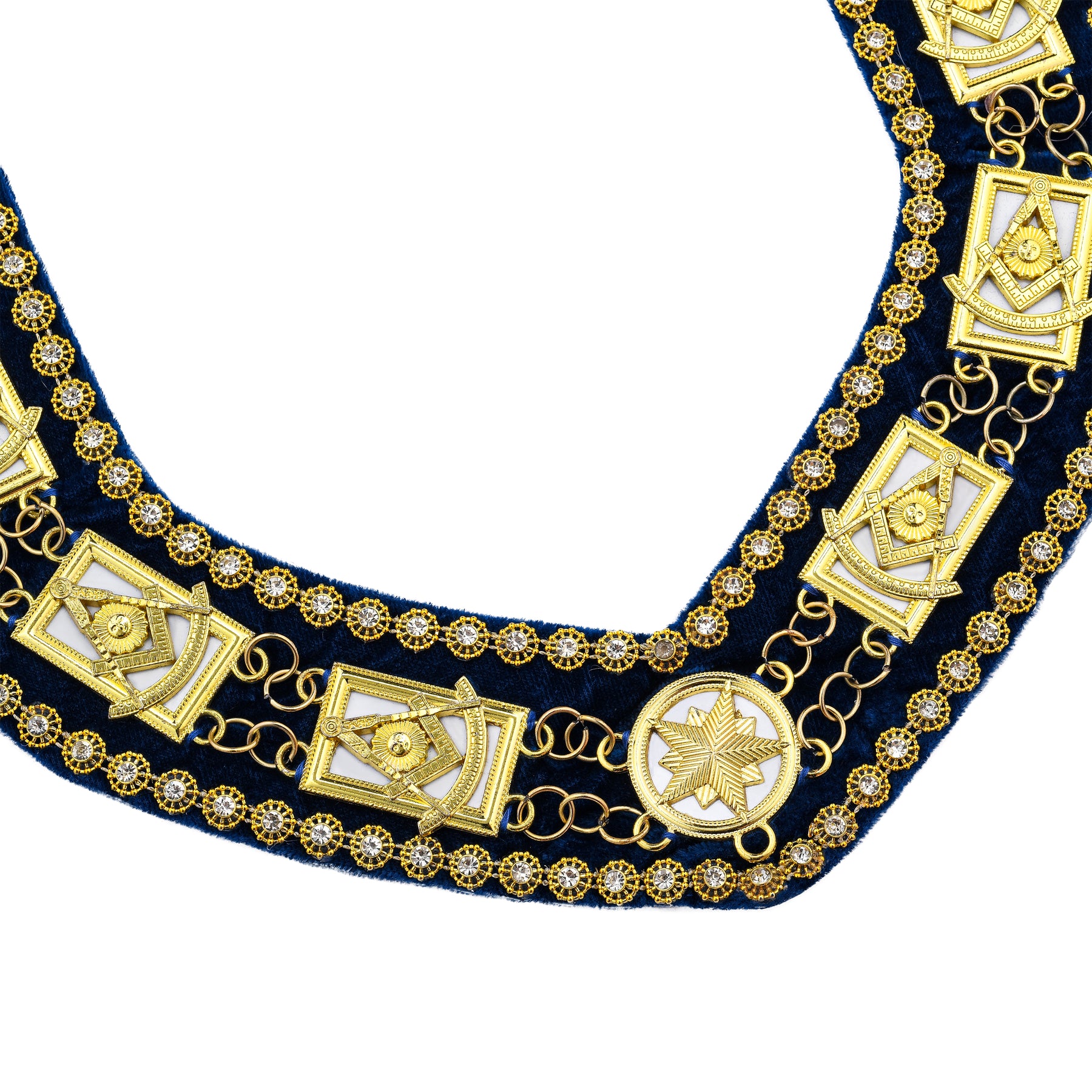 Past Master Blue Lodge Chain Collar - Blue Backing with Gold Rhinestones - Bricks Masons