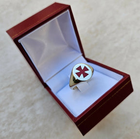 Knights Templar Commandery Ring - 9K Gold With Red Enamel - Bricks Masons