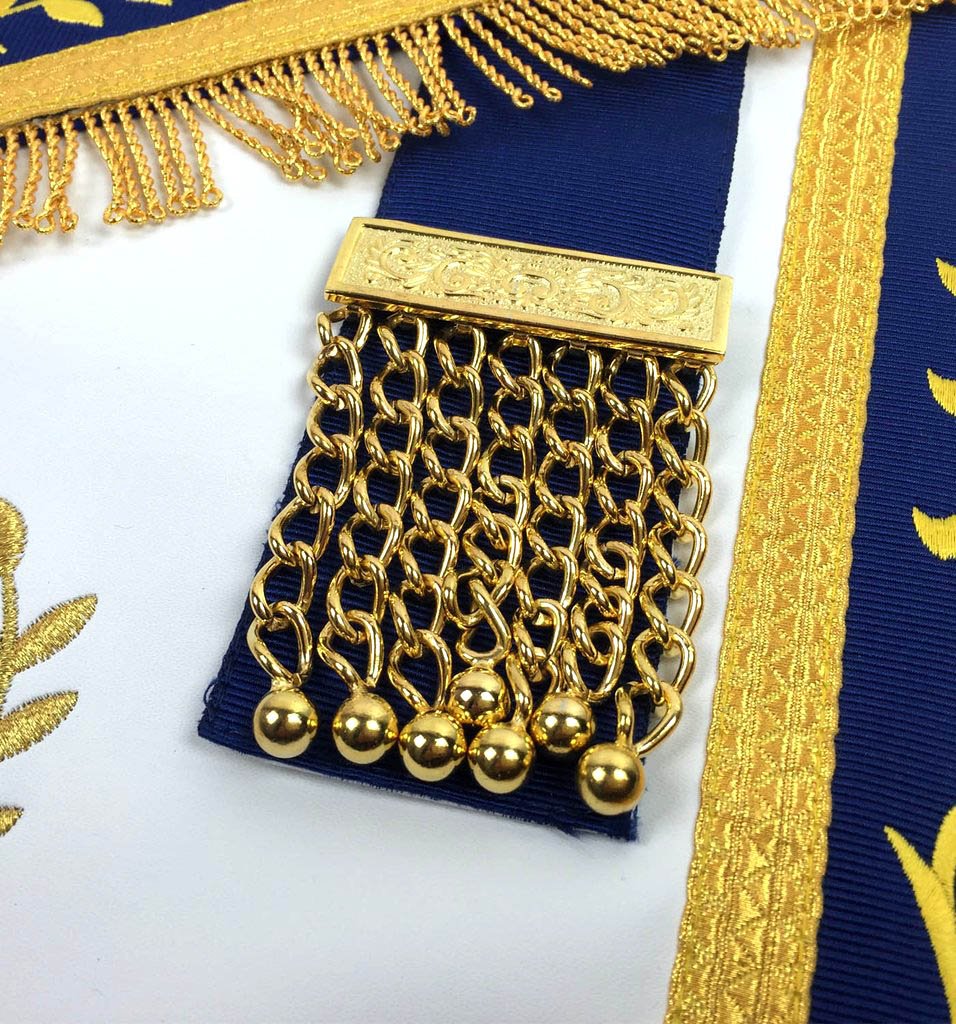 Master Mason Blue Lodge Apron - Royal Blue Machine Embroidery - Bricks Masons