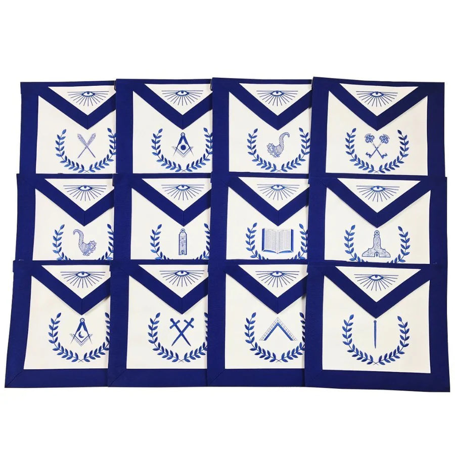 Chaplain Blue Lodge Officer Apron - Royal Blue Ribbon with Wreath - Bricks Masons