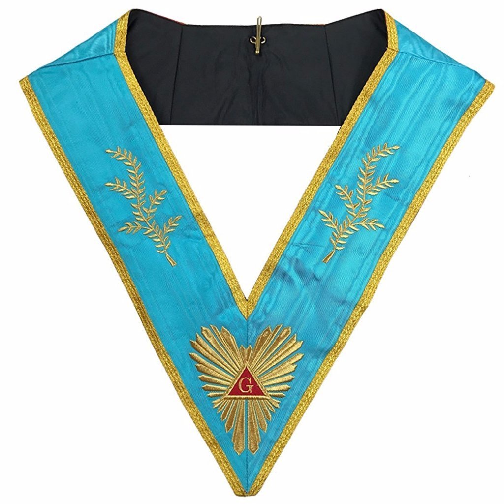Past Worshipful Master Memphis Misraim French Regulation Collar - Sky Blue Moire - Bricks Masons
