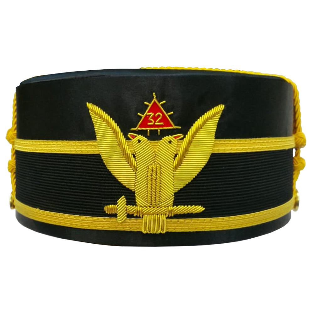 32nd Degree Scottish Rite Crown Cap - Wings Up Black with Gold Braid Bullion - Bricks Masons