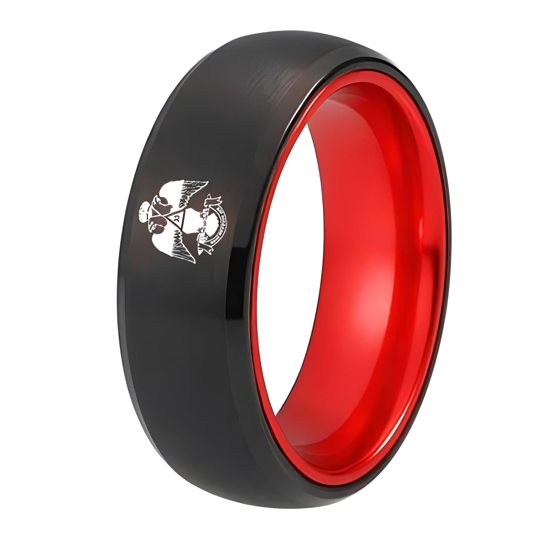 33rd Degree Scottish Rite Ring - Wings Down Black Tungsten With Red Aluminum Inlay - Bricks Masons