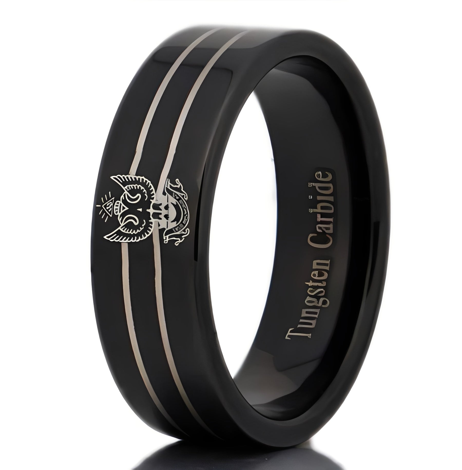 33rd Degree Scottish Rite Ring - Wings Up Black Tungsten - Bricks Masons