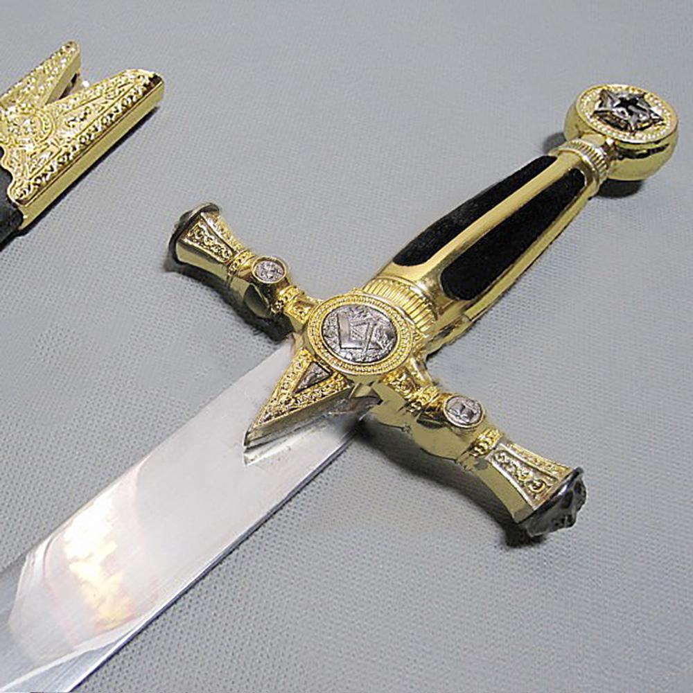 Square Compass Gold Masonic Masonic Sword Knife W/ Scabbard Gold 25.3" - Bricks Masons