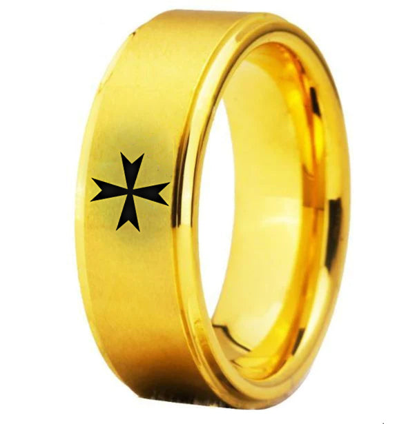 Order of Malta Commandery Ring - Gold Tungsten - Bricks Masons