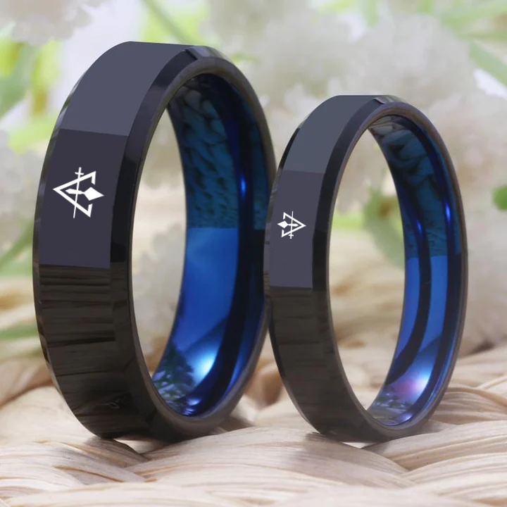 Council  Ring - Black With Blue Tungsten - Bricks Masons