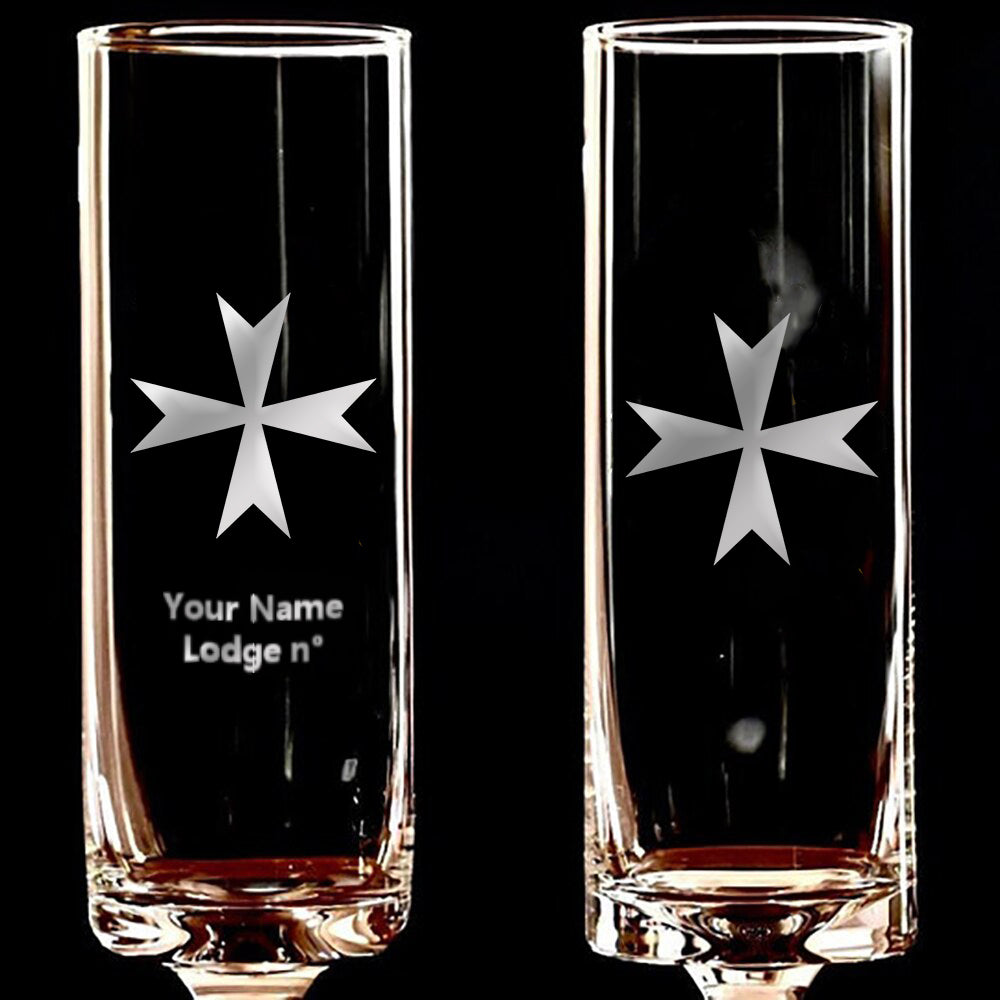 Order Of Malta Commandery Champagne Flute - 2 Pieces Set - Bricks Masons