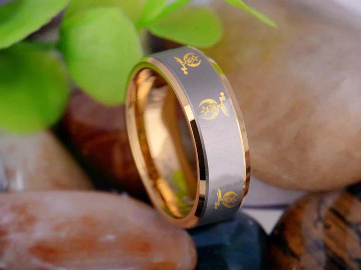 Shriners Ring - Gold Beveled Tungsten - Bricks Masons