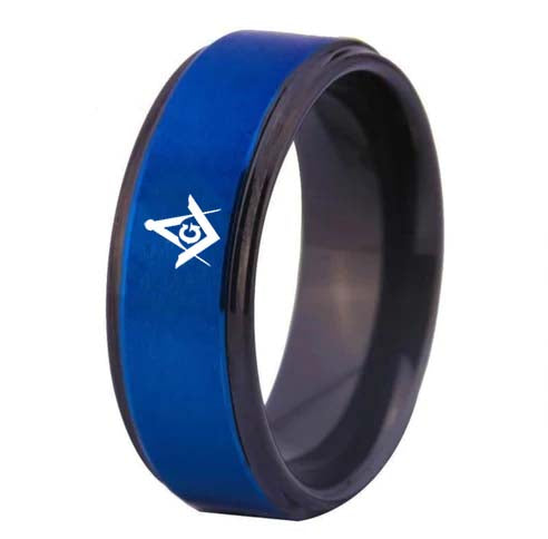 Master Mason Blue Lodge Ring - Blue Tungsten - Bricks Masons