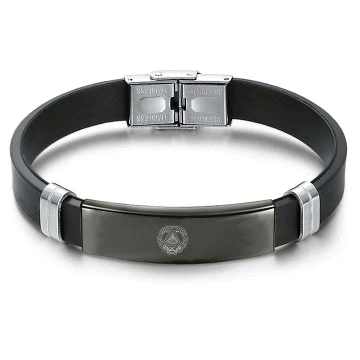 Grand Master Blue Lodge Bracelet - Steel & Leather - Bricks Masons