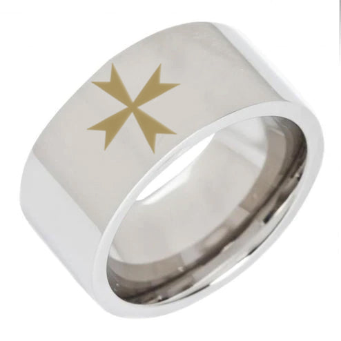 Order of Malta Commandery Ring - 8MM Pipe Silver Tungsten - Bricks Masons