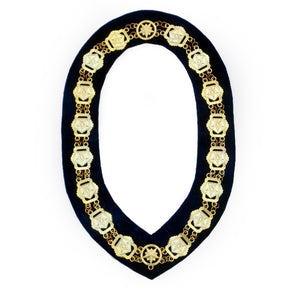 OES Chain Collar - Gold Plated Square & Compass on Black Velvet - Bricks Masons