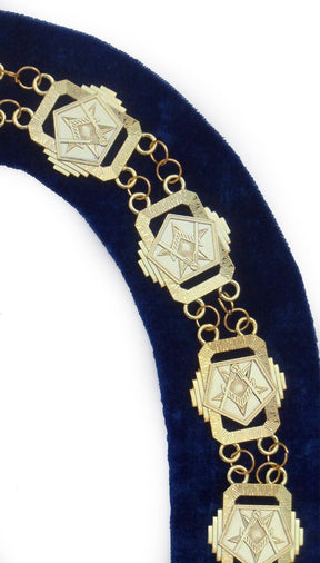 OES Chain Collar - Gold Plated Square & Compass on Black Velvet - Bricks Masons