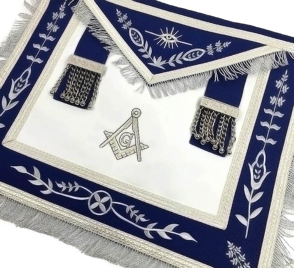 Master Mason Blue Lodge Apron - Navy Blue with Silver Fringe - Bricks Masons