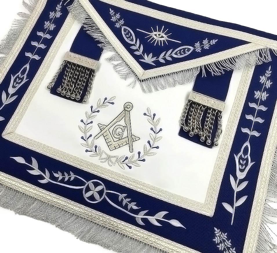 Master Mason Blue Lodge Apron - Royal Blue with Silver Fringe - Bricks Masons
