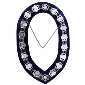 OES Chain Collar - Silver Plated on Blue Velvet - Bricks Masons