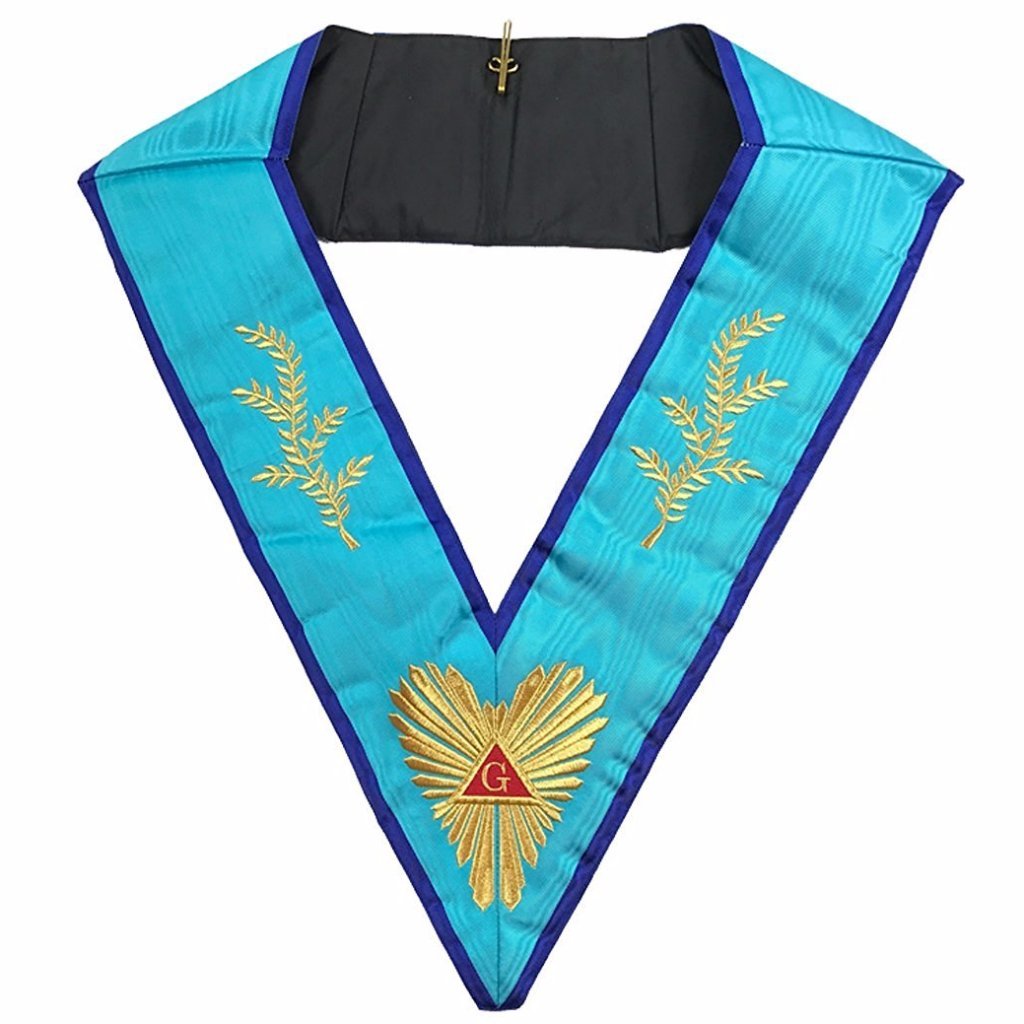 Worshipful Master Memphis Misraim French Regulation Collar - Sky Blue Moire - Bricks Masons