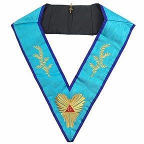 Worshipful Master Memphis Misraim French Regulation Collar - Sky Blue Moire - Bricks Masons