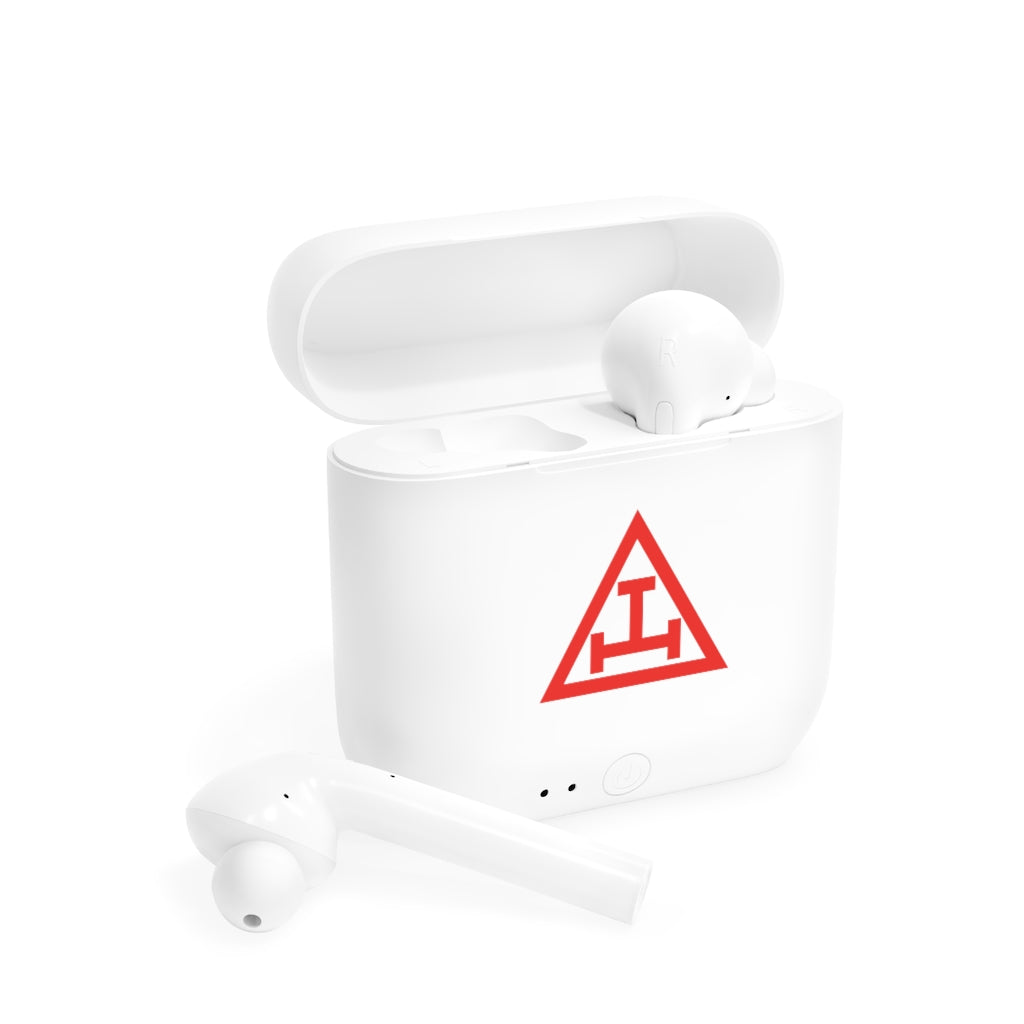 Royal Arch Chapter Earbud - White with Red Triple Tau - Bricks Masons