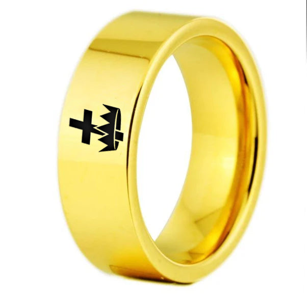 Knights Templar Commandery Ring - Gold Color Pipe Cut Tungsten - Bricks Masons