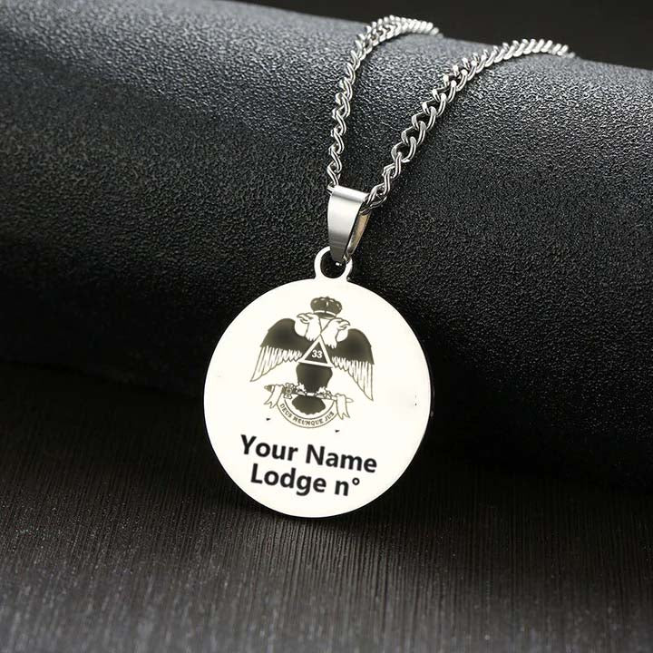 33rd Degree Scottish Rite Necklace - Wings Down Various Stainless Steel Colors - Bricks Masons