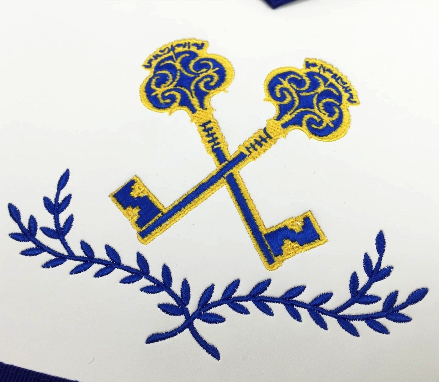 Officers Blue Lodge Officer Apron Set - Royal Blue Ribbon Machine Embroidery (Set of 11) - Bricks Masons