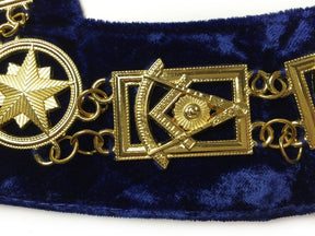 Past Master Blue Lodge Chain Collar - Gold Plated on Blue Velvet - Bricks Masons