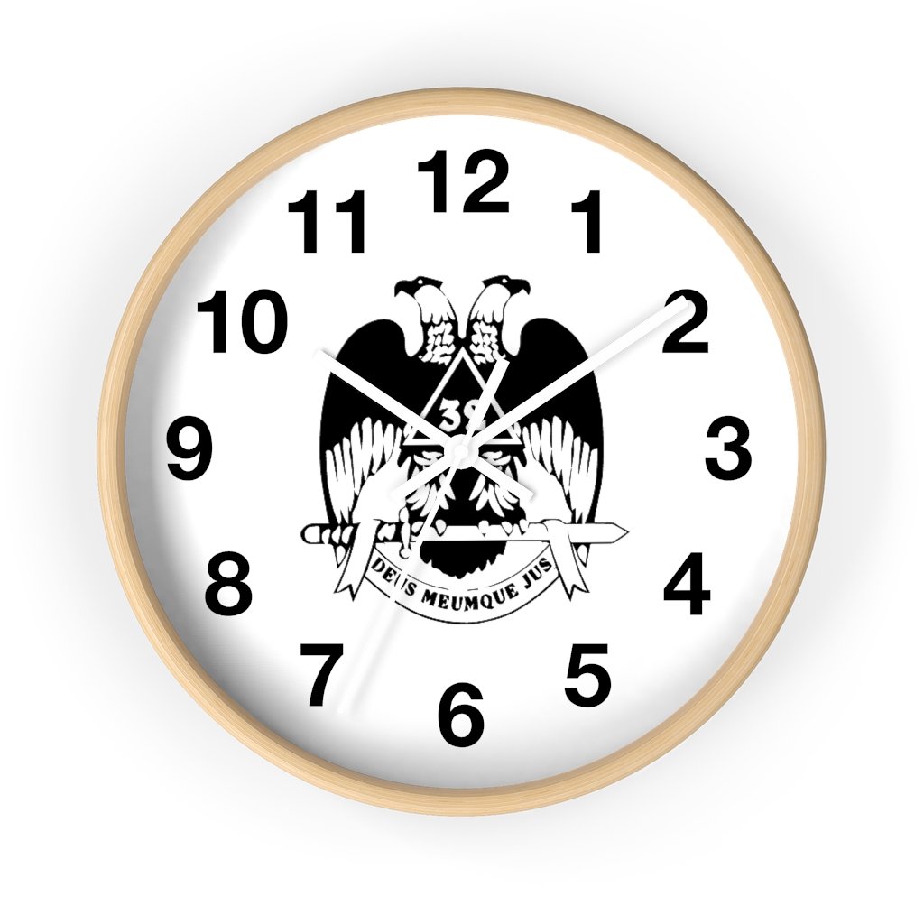 32nd Degree Scottish Rite Clock - Wings Down Wooden Frame - Bricks Masons