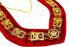 Shriners Chain Collar - Gold Plated on Red Velvet - Bricks Masons