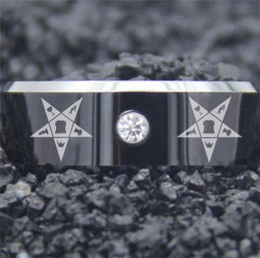 OES Ring - Black Silver Bevel With CZ Stone - Bricks Masons