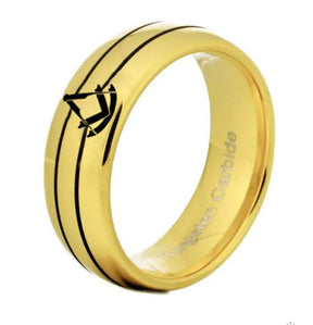 Past Master Blue Lodge Ring - Gold Rounded Tungsten - Bricks Masons