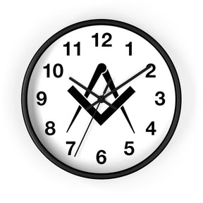 Master Mason Blue Lodge Clock - Wooden Frame Square & Compass - Bricks Masons