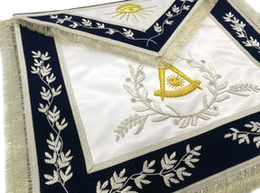 Masonic Past Master Apron Blue Hand Embroidered Silver Bullion - Bricks Masons