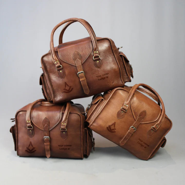 Past Master Blue Lodge Travel Bag - Vintage Brown Leather - Bricks Masons