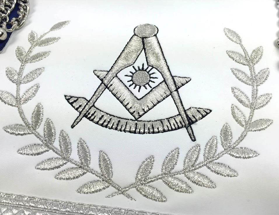 Past Master Blue Lodge Apron - White & Royal Blue with Gold Embroidery - Bricks Masons
