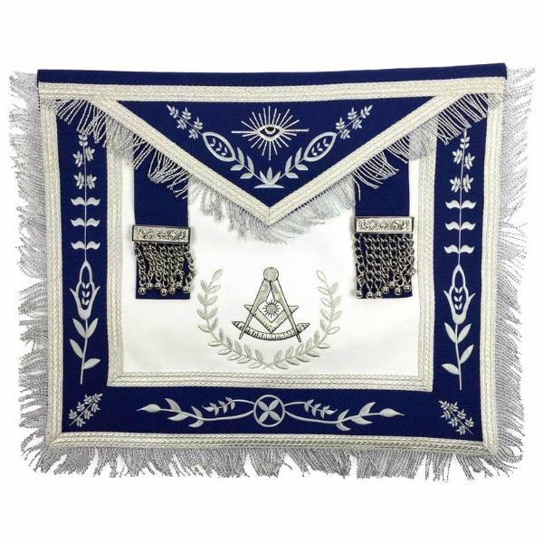 Past Master Blue Lodge Apron - White & Royal Blue with Gold Embroidery - Bricks Masons