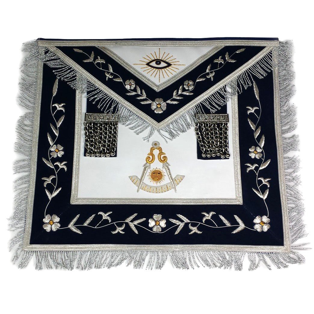 Past Master Blue Lodge Apron - Gold & Silver Bullion Hand Embroidery - Bricks Masons