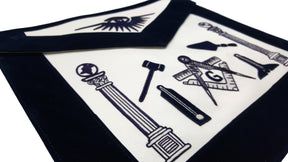 Blue Lodge Apron - Black Hand Embroidery - Bricks Masons