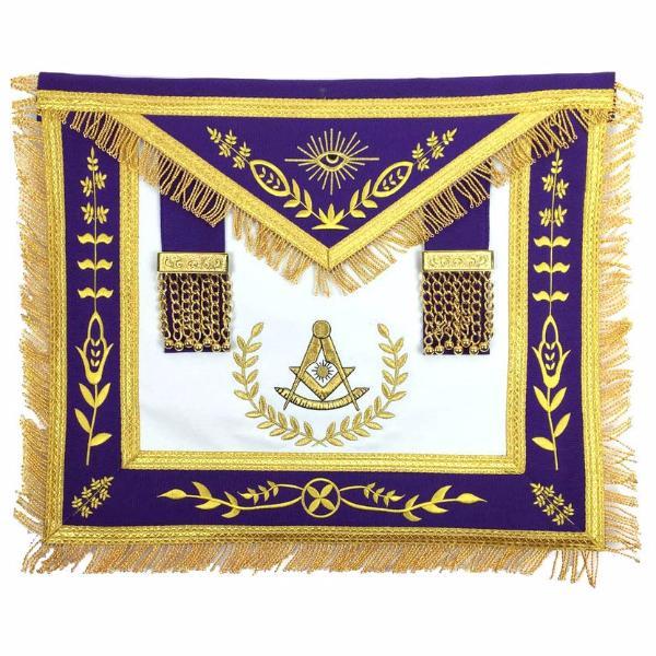 Past Master Blue Lodge Apron - White & Royal Blue with Gold Fringe - Bricks Masons