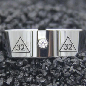 32nd Degree Scottish Rite Ring - Silver Pipe With CZ Stone - Bricks Masons
