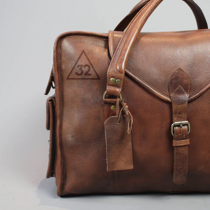 32nd Degree Scottish Rite Travel Bag - Handmade Genuine Leather - Bricks Masons