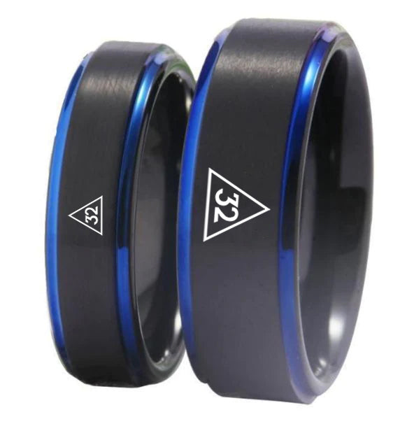 32nd Degree Scottish Rite Ring - Black Blue Tungsten - Bricks Masons