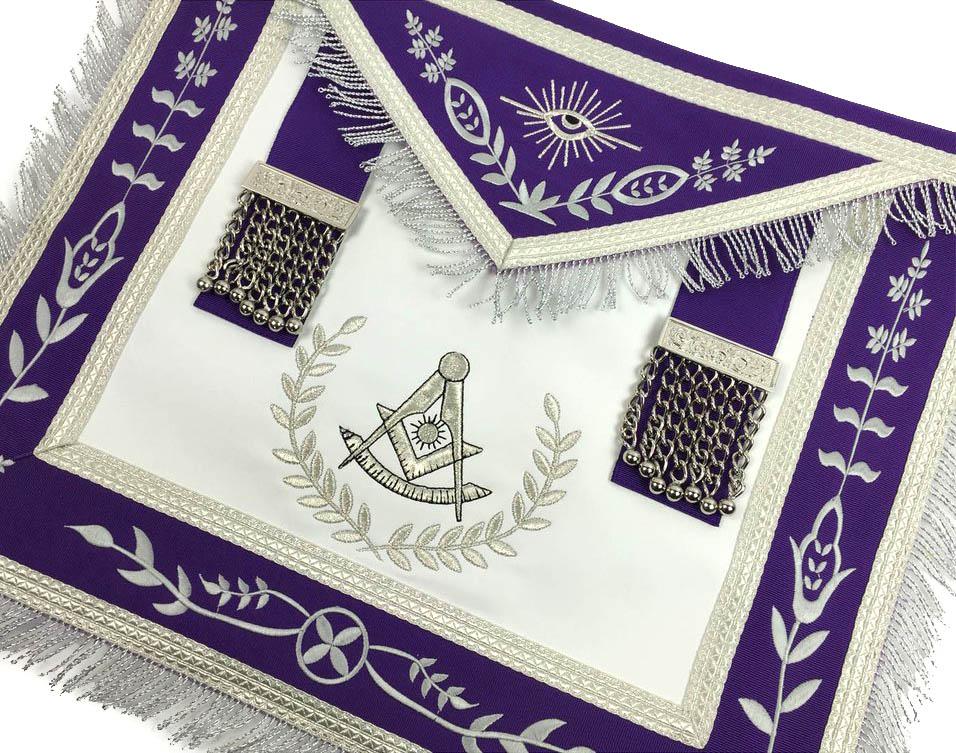 Past Master Blue Lodge Apron - White & Royal Blue with Silver Embroidery - Bricks Masons