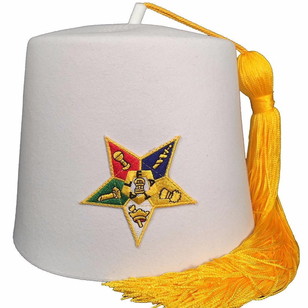 OES Fez Hat - White with Two Tassel Colors - Bricks Masons