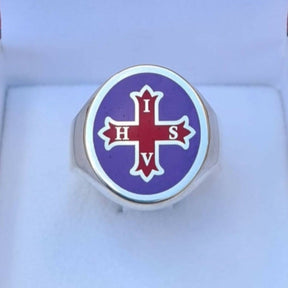 Red Cross of Constantine Ring - 925K Sterling Silver - Bricks Masons